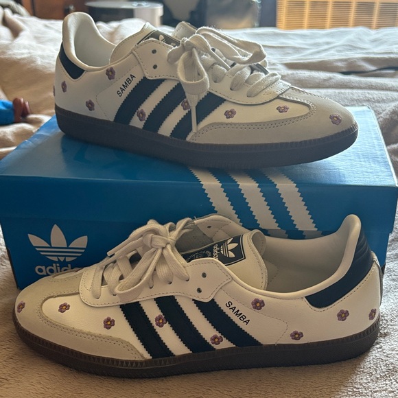 adidas Shoes - adidas women’s Samba OG Sneakers in White, Black and Purple Floral